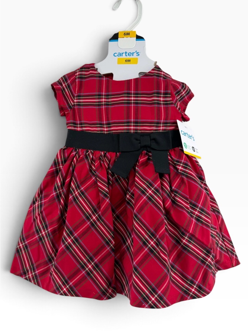 Carter's Red Plaid Bow Waist Baby Holiday Dress